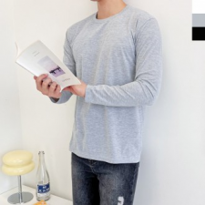 DGI1820 เสื้อยืดผ้าฝ้ายแขนยาวทรงพื้นฐานสำหรับผู้ชาย