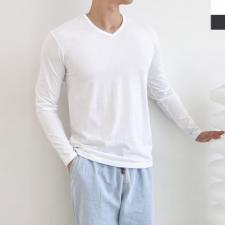 DGI1821 เสื้อยืดผ้าฝ้ายแขนยาว Basic V สำหรับผู้ชาย